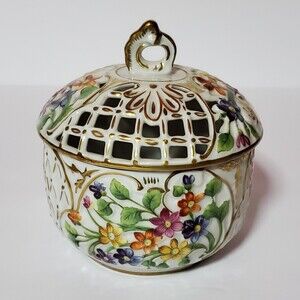 Schumann Lidded Bowl Dresden Flowers Trinket Box Vintage